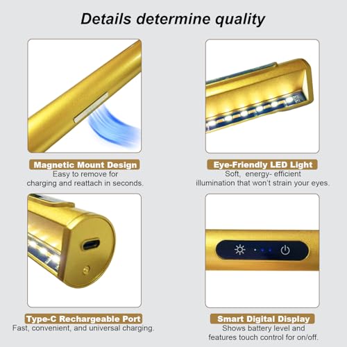 14-Inch Battery Operated Picture Light, Gold Finish Rechargeable Art Light - color: Brass