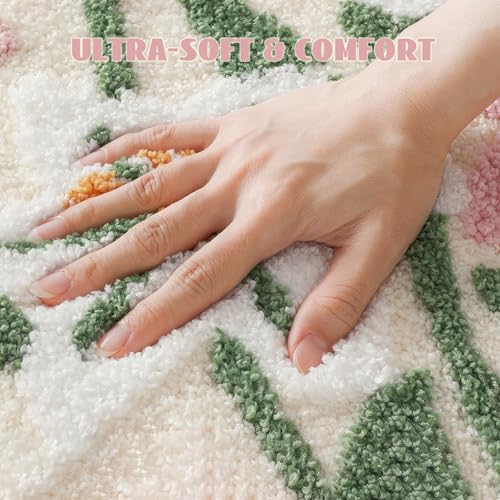 Cloud-Shaped Lily Bath Mat, Soft Non-Slip Fluffy Fresh Flowers Bathroom Rug, Ultra Absorbent Microfiber Shaggy Door Mat, Machine Washable Bath Rug Carpet for Bathtub Bedroom 20x31 Inch (White) - color: White