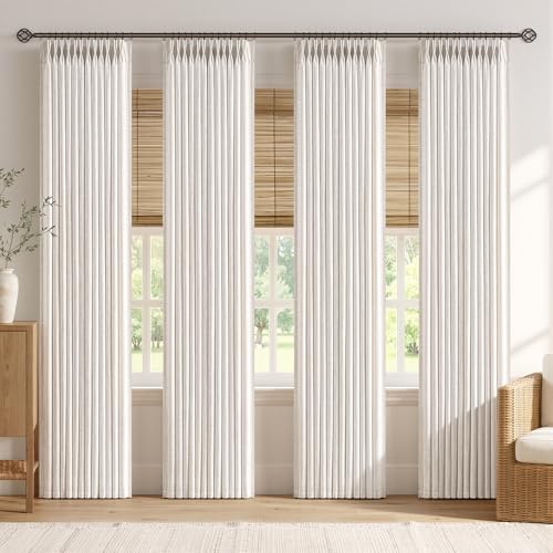 MIULEE 4 Panels Set Pinch Pleated Linen Curtains 96 Inch Long Natural - color: Natural, size: 40"W x 96"L (Pack of 4)