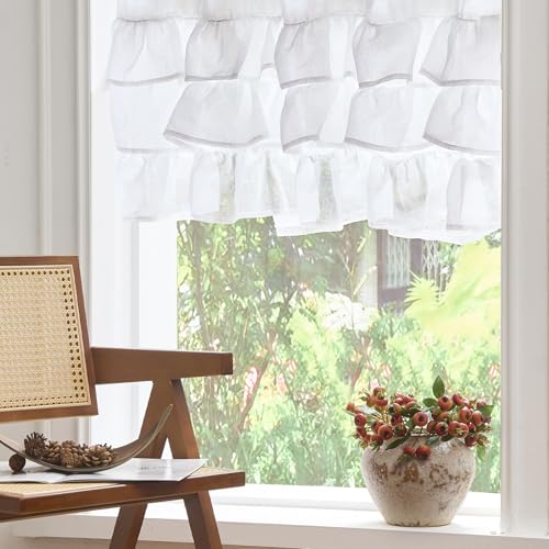 jinchan Ruffled Valance Curtain Shabbychic Farmhouse 18 Inch 1 Panel White - color: *Breeze White