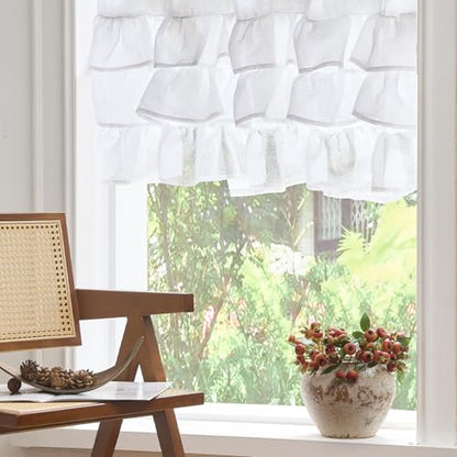jinchan Ruffled Valance Curtain Shabbychic Farmhouse 18 Inch 1 Panel White - color: *Breeze White