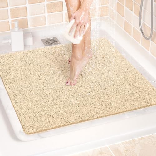 LuxStep Shower Mat Bathtub Mat Non-Slip Bath Mat with Drain, Quick Drying - color: Khaki, size: 24" x 24" (Rectangular)