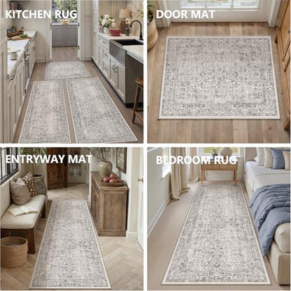 HUGEAR 3-Piece Grey Neutral Kitchen Rug Set - color: Grey, size: 20"x32"+20"x48"+20"x59"