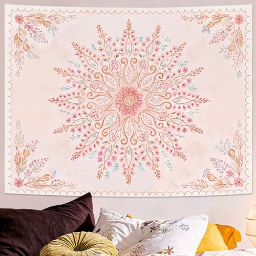 Lunerfex Floral Mandala Tapestry Boho Tapestry for Bedroom Pink Tapestries Wall Hanging Living Room Wall Art and Home Decor 44x60 - color: Pink, size: 60"L x 44"W