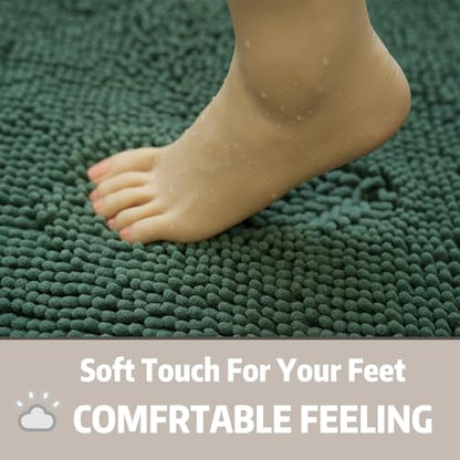 Chenille Bath Rug, Ultra Soft Absorbent Bathroom Mat, Non-Slip PVC Backing, Machine Washable, 23x14, Dark Green - color: Dark Green, size: 23" x 14"