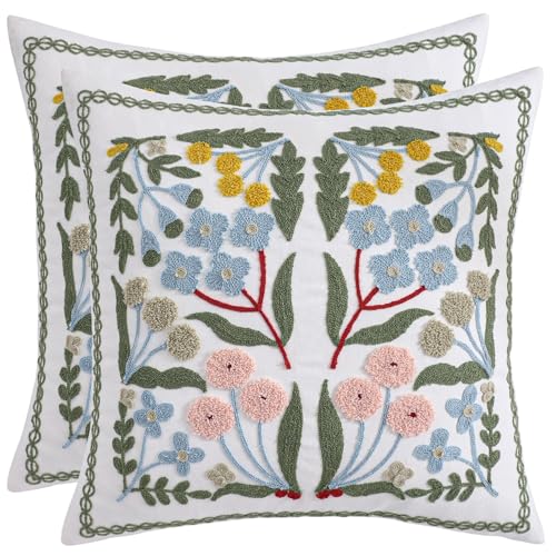Embroidered Throw Pillow Covers 18x18 Pack of 2 Blue Floral - color: Blue Floral