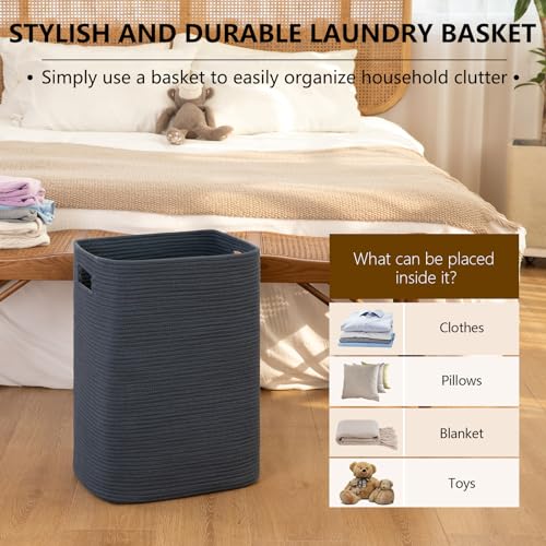 OIAHOMY Laundry Hamper Laundry Basket Cotton Rope Storage Baskets Blue - color: Blue