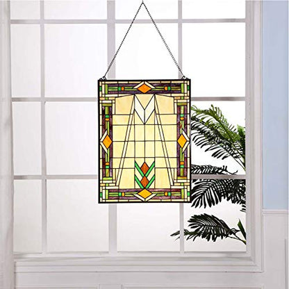 Bieye W10029 Mission Tiffany Style Stained Glass Window Panel, 18 x 25 in