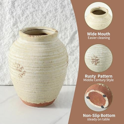Ceramic Decorative Vase, 7.4 Inch Rustic Farmhouse Flower Vase - color: 205-3-7.4in