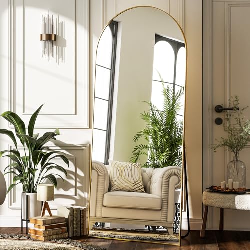 Matte Gold Arched 71"x26" Mirror Full Length Leaning Hanging - color: Gold, size: 71"L x 26"W