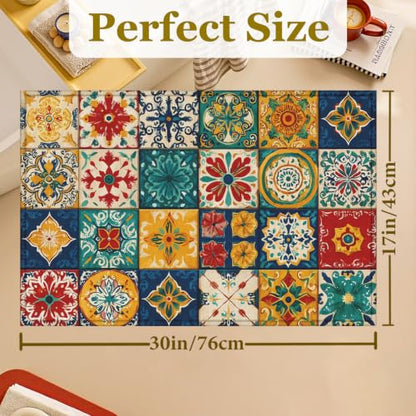 Mexican Talavera Bath Mat Rug, Door Mat Doormat Entrance Non-Slip Bathroom Rugs for Entryway Bathroom Kitchen 17 x 30 Inch - color: Mexican Talavera