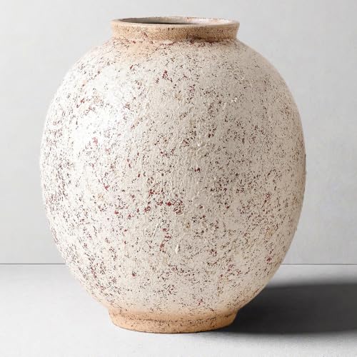 Large Round Ceramic Vase, 9.8“ H, Red White Speckled - color: Retro-9.8", size: 9.8"-Oval