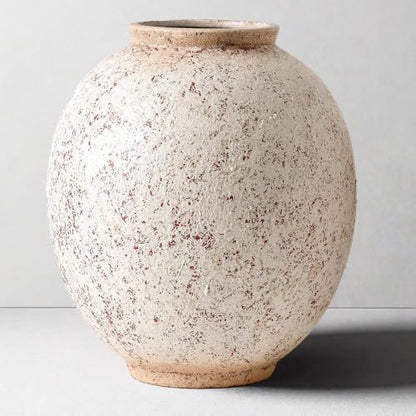 Large Round Ceramic Vase, 9.8“ H, Red White Speckled - color: Retro-9.8", size: 9.8"-Oval