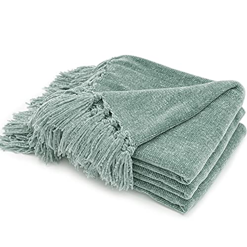 RECYCO Chenille Throw Blanket for Couch, 50"x60", Sage - color: Sage, size: 50'' X 60''