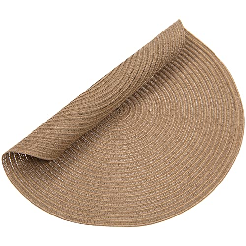 SHACOS Round Braided Placemats Set of 6 Washable Cotton Polyester 15 inch Round Table Place Mat for Dining Table (Brown, 6) - color: Brown, size: Set of 6