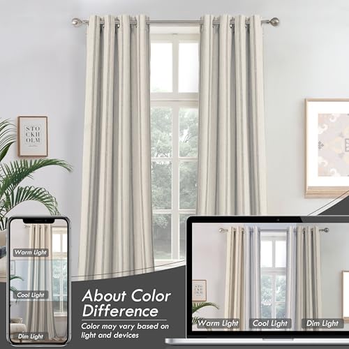 DriftAway Farmhouse Linen Stripe Blackout Curtains, W52xL102, Gray - color: G Gray Stripe, size: 52"W x 102"L (Pack of 2)