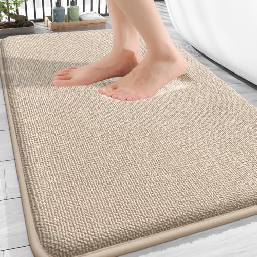 OLANLY Thick Memory Foam Bathroom Rugs 34x21, Absorbent Bath Mat, Beige - color: Beige, size: 34" X 21"