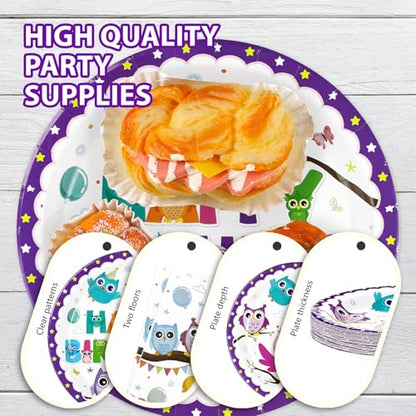Grencian 96Pcs Owl Birthday Party Decorations for Boys Girls, Serves 24 - style: Owl Birthday Kit