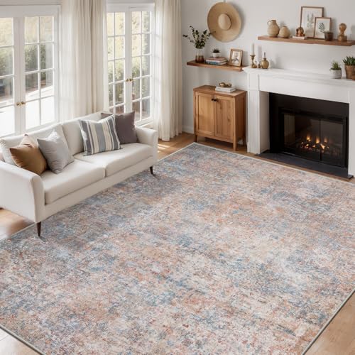 Tangsoo Abstract 6x9 Washable are Rugs for Living Room, Non Slip Large Rug - color: Orange Red/Blue, size: 6' X 9' (Rectangular)