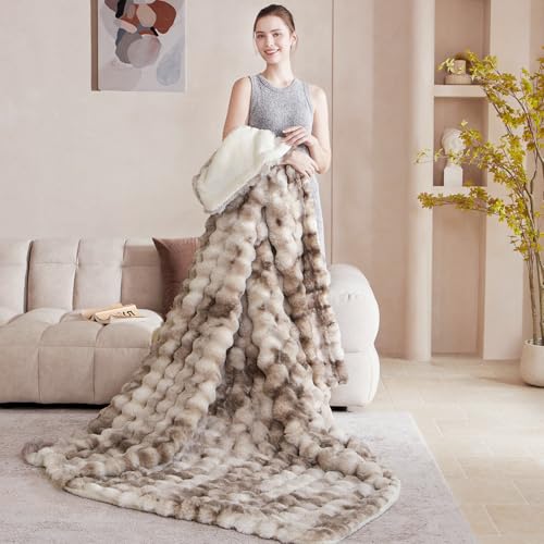 60"x80" Ultra-Soft Fuzzy Faux Fur Twin Blanket, Brown Tie Dye - color: Bubble Tie Brown, size: Twin (60" x 80")