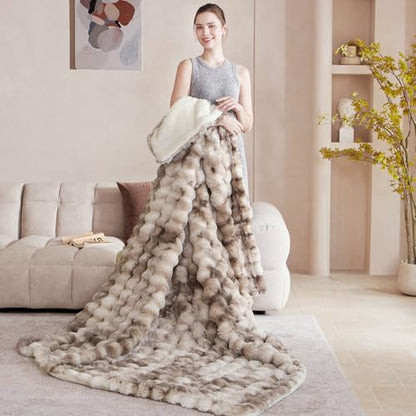 60"x80" Ultra-Soft Fuzzy Faux Fur Twin Blanket, Brown Tie Dye - color: Bubble Tie Brown, size: Twin (60" x 80")