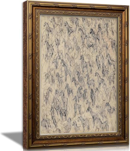 Kofeehic Vintage Framed Horse Sketch Wall Art Abstract Equestrian Prints - color: Horse, size: 11"L x 9"W