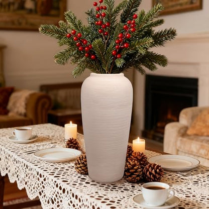 Tall Ceramic Vase 12 Inch Neutral Textured Vase,Cream Vase for Home Decor - size: 12 Inch-tall-cream