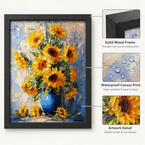Canvas Wall Art Sunflower Bouquet Framed Floral Still Life Art 12x16 Inch - color: 【sunflower flower】, size: 16"L x 12"W