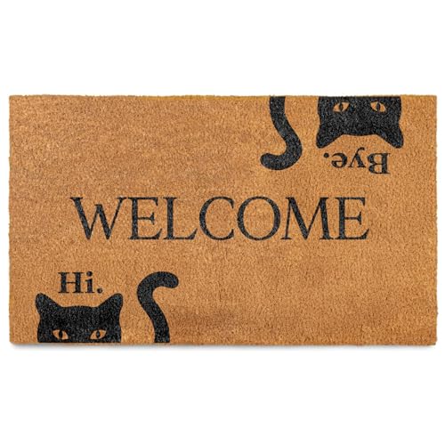Welcome Coir Door Mat Outside and Indoor Entrance, Outdoor Mat for Front Door, Welcome Home Decorations, Colorful Outdoor Coir Doormat Porch Patio - Black Cats Design, Medium 18x30 Inch - color: Black Cats Design, size: 1'6" x 2'6" (Rectangular)
