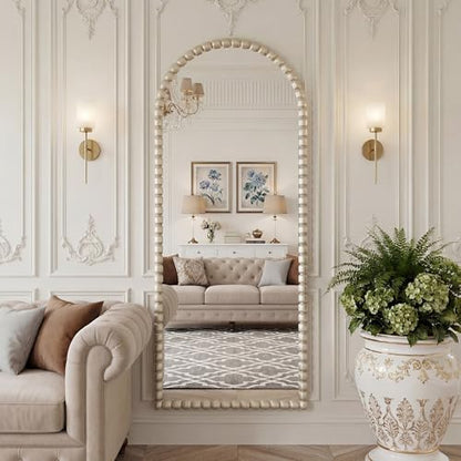 Antique Silver Full Length Mirror 71x28 in, Beaded Standing Mirror - color: Antique Silver
