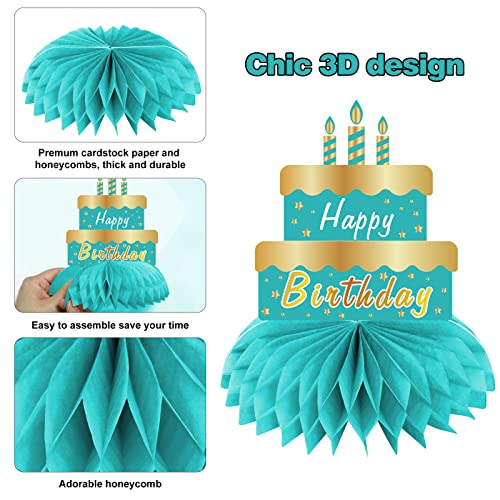 8Pcs Teal and Gold Birthday Decorations Honeycomb Centerpieces