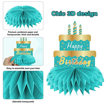 8Pcs Teal and Gold Birthday Decorations Honeycomb Centerpieces