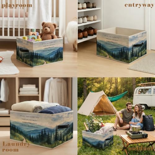 Mountain Nature Forest Inspirational Storage Basket Organizer - color: Mountain