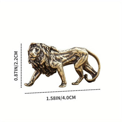 2Pcs Brass Lion Statue Decor, Retro Mini Copper Lion Statue Home Decoration for Living Room and Desk, Outdoor Pond Garden Lawn Decor Landscaping, Landscape Animal Statue