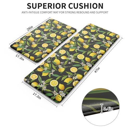 MAYHMYO Lemon Kitchen Decor Mat Set, 2PC Kitchen Mats, Anti Fatigue - color: Black Lemon