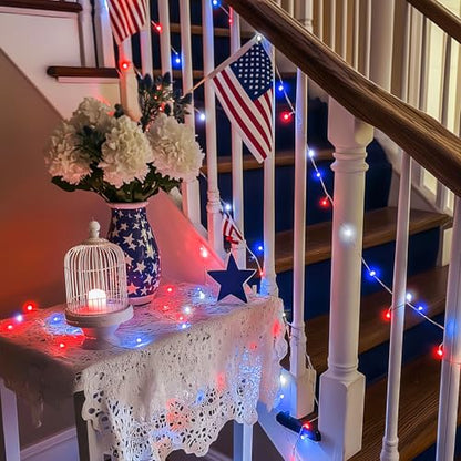 JMEXSUSS 200 LED 4th of July Fairy Lights, Red White and Blue Lights Indoor - color: Red White Blue, size: 66FT 200LED