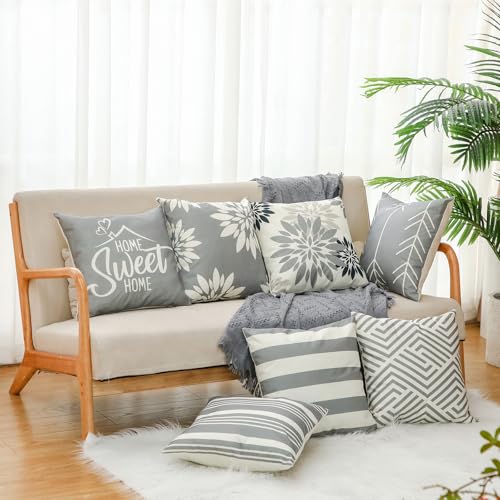 Flutesan 12 Pcs Pillow Covers 18x18 Geometric Linen for Couch, Gray - color: Gray