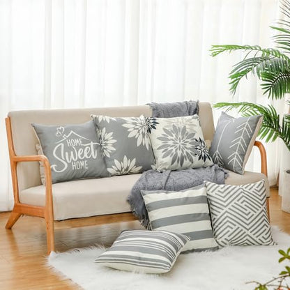 Flutesan 12 Pcs Pillow Covers 18x18 Geometric Linen for Couch, Gray - color: Gray