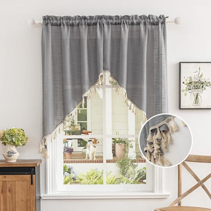 Beda Home Tassel Linen Textured Swag Curtain Valance, Grey, 36 x 45 in - color: Grey, size: 36"W x 45"L (Pack of 1)