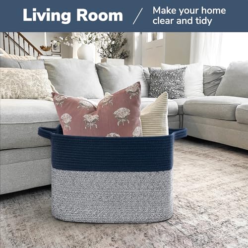 Goodpick 50L Large Woven Storage Basket, 18" x 14" x 12", Blue - color: Blue, size: 18"L x 14"W x 12"H