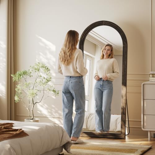 71"x30" Arched Full Length Mirror with Solid Wood Frame, Brown - color: Dark Brown, size: 71"L x 30"W