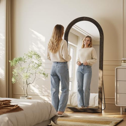 71"x30" Arched Full Length Mirror with Solid Wood Frame, Brown - color: Dark Brown, size: 71"L x 30"W