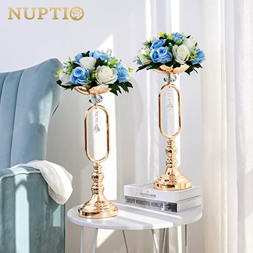 NUPTIO Flower Balls for Wedding Table Centerpieces, Blue & White Fake Rose - color: Blue & White, size: 2 Pcs