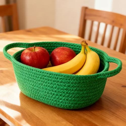 4PCS Woven Baskets Organizing Cotton Rope with Handle Empty Basket with Bags and Ribbon for Baby Birthday Christmas Easter Housewarming Newborns Wedding(12" x 8" x 5") - color: White,Grey,Pink,Green