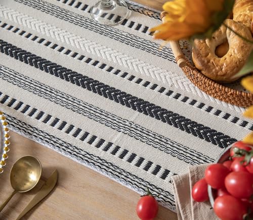 Caflife Black and Beige Woven Rustic Boho Table Runner 90 Inchs Long - color: Black, size: 13x90Inch