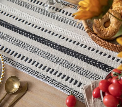 Caflife Black and Beige Woven Rustic Boho Table Runner 90 Inchs Long - color: Black, size: 13x90Inch