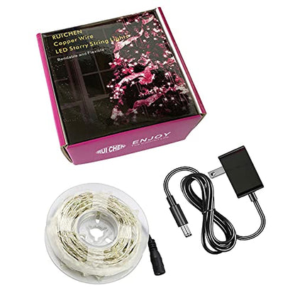 RUICHEN Fairy Lights Plug in, Silver Wire 33 Ft 100 LED String Lights, Pink - color: Pink
