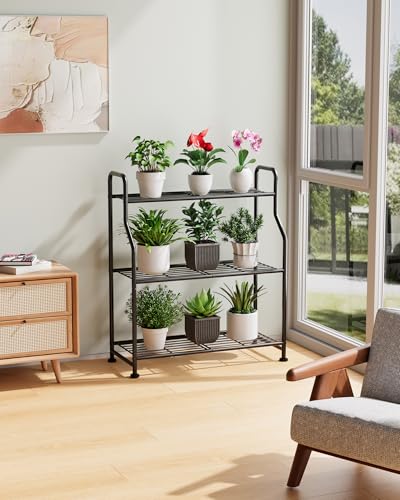Kitsure Metal Plant Stand Indoor & Outdoor, 27" Wide - 3 Tier, Black - size: 27" Wide - 3 Tier
