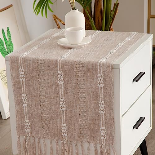 Rustic Small Boho Light Coffee Linen Style Table Runner 14x36 Inches - style: Light Coffee