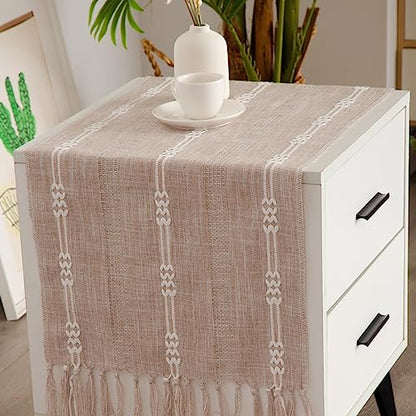 Rustic Small Boho Light Coffee Linen Style Table Runner 14x36 Inches - style: Light Coffee